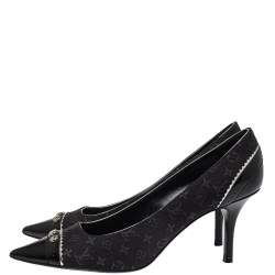 مملوكة مسبقًا حذاء كعب عالي لوي فيتون راكويل مرصع جلد و كانفاس ميني لين أسود مقاس 39