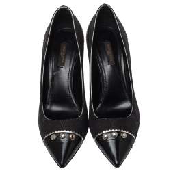 مملوكة مسبقًا حذاء كعب عالي لوي فيتون راكويل مرصع جلد و كانفاس ميني لين أسود مقاس 39