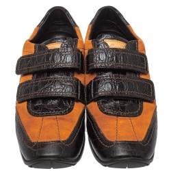مملوكة مسبقًا Louis Vuitton Brown/Orange Croc Embossed Leather and Suede Feeding  Sneaker Size 38