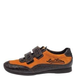 مملوكة مسبقًا Louis Vuitton Brown/Orange Croc Embossed Leather and Suede Feeding  Sneaker Size 38