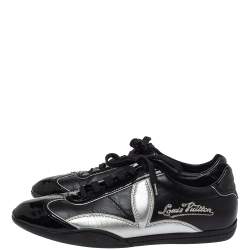 مملوكة مسبقًا Louis Vuitton Black/Silver Patent And Leather Low Top Lace Up Sneakers Size 39.5
