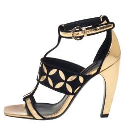 Pre Owned صندل لوي فيتون سويدي و جلد ذهبي مقاس 37