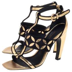 Pre Owned صندل لوي فيتون سويدي و جلد ذهبي مقاس 37