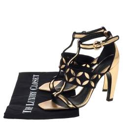 Pre Owned صندل لوي فيتون سويدي و جلد ذهبي مقاس 37