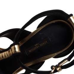 Pre Owned صندل لوي فيتون سويدي و جلد ذهبي مقاس 37