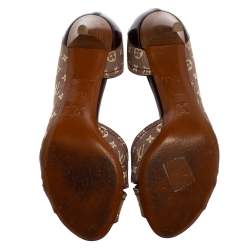 Pre Owned حذاء كعب عالي لوي فيتون دورساي مقدمة مفتوحة جلد لامع و كانفاس ميني لين بيج و عنابي مقاس 35.5