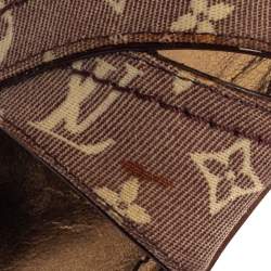 Pre Owned حذاء كعب عالي لوي فيتون دورساي مقدمة مفتوحة جلد لامع و كانفاس ميني لين بيج و عنابي مقاس 35.5