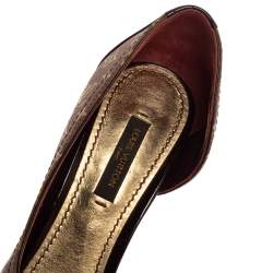 Pre Owned حذاء كعب عالي لوي فيتون دورساي مقدمة مفتوحة جلد لامع و كانفاس ميني لين بيج و عنابي مقاس 35.5