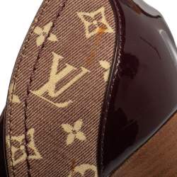 Pre Owned حذاء كعب عالي لوي فيتون دورساي مقدمة مفتوحة جلد لامع و كانفاس ميني لين بيج و عنابي مقاس 35.5