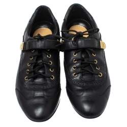 Louis Vuitton Black Leather Brogue Velcro Strap Sneakers Size 37.5