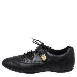 Louis Vuitton Black Leather Brogue Velcro Strap Sneakers Size 37.5