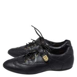 Louis Vuitton Black Leather Brogue Velcro Strap Sneakers Size 37.5