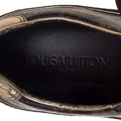 Pre Owned Louis Vuitton Brown Patent Leather And Monogram Canvas Lace Up Sneakers Size 39.5