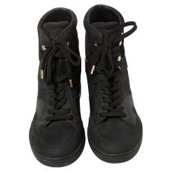 مملوكة مسبقًا حذاء بوت كاحل لوي فيتون ميلينيوم كعب روكي جلد و سويدي مونوغرامي أسود مقاس 38