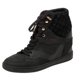 مملوكة مسبقًا حذاء بوت كاحل لوي فيتون ميلينيوم كعب روكي جلد و سويدي مونوغرامي أسود مقاس 38