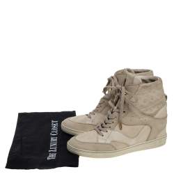 Louis Vuitton Beige Embossed Monogram Suede And Leather Millenium Wedge Sneakers Size 39