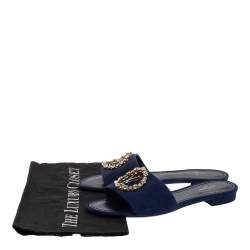 Pre Owned Louis Vuitton Blue Suede Crystal Madeleine Flat Mules Size 37