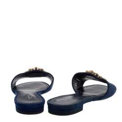 Pre Owned Louis Vuitton Blue Suede Crystal Madeleine Flat Mules Size 37