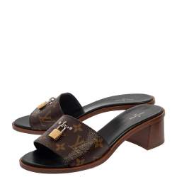 Louis Vuitton Brown Monogram Canvas Lock It Mule Sandals Size 39
