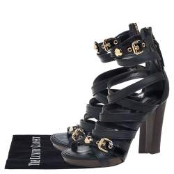 Pre Owned صندل لوي فيتون جلد لامع وجلد أسود سيور مقاس 38