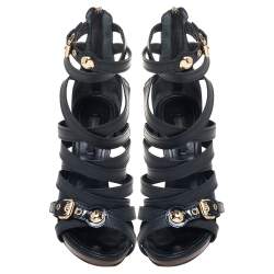 Pre Owned صندل لوي فيتون جلد لامع وجلد أسود سيور مقاس 38