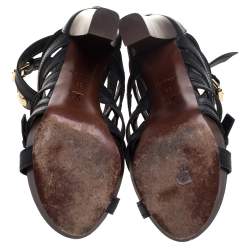 Pre Owned صندل لوي فيتون جلد لامع وجلد أسود سيور مقاس 38