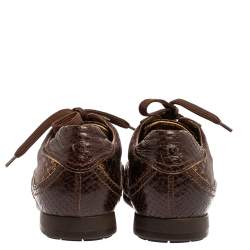 مملوكة مسبقًا Louis Vuitton Brown Monogram Satin And Python Embossed Leather Trim Low Top Sneakers Size 38