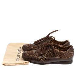 مملوكة مسبقًا Louis Vuitton Brown Monogram Satin And Python Embossed Leather Trim Low Top Sneakers Size 38