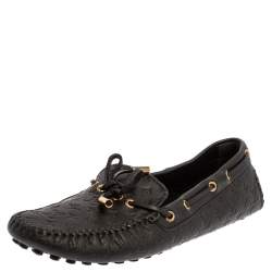 Pre Owned Louis Vuitton Black Monogram Empreinte Leather Gloria Loafers Size 39