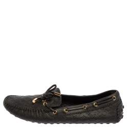 Pre Owned Louis Vuitton Black Monogram Empreinte Leather Gloria Loafers Size 39