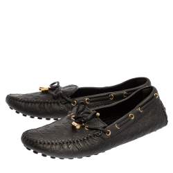 Pre Owned Louis Vuitton Black Monogram Empreinte Leather Gloria Loafers Size 39