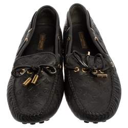 Pre Owned Louis Vuitton Black Monogram Empreinte Leather Gloria Loafers Size 39