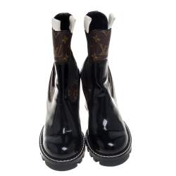 مملوكة مسبقًا بوت للكاحل لوي فيتون جلد أسود وكانفاس مونوغرامي مقاس 38.5