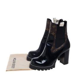 مملوكة مسبقًا بوت للكاحل لوي فيتون جلد أسود وكانفاس مونوغرامي مقاس 38.5