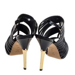 Pre Owned Louis Vuitton Black Patent Leather Caged Slingback Sandals Size 37