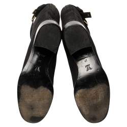 Pre Owned حذاء بوت لوي فيتون فوق ركبة نوبوك منقوش أسود بإبزيم مقاس 37