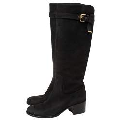 Pre Owned حذاء بوت لوي فيتون فوق ركبة نوبوك منقوش أسود بإبزيم مقاس 37