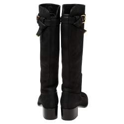 Pre Owned حذاء بوت لوي فيتون فوق ركبة نوبوك منقوش أسود بإبزيم مقاس 37