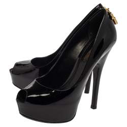 مملوكة مسبقًا Louis Vuitton Black Patent Leather Oh Really! Peep Toe Platform Pumps Size 38
