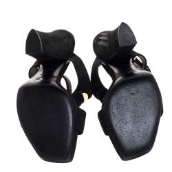 Pre Owned Louis Vuitton Black Suede Medallion Ankle Strap Sandals Size 37.5