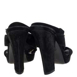 Pre Owned Louis Vuitton Black Suede Medallion Ankle Strap Sandals Size 37.5