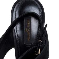 Pre Owned Louis Vuitton Black Suede Medallion Ankle Strap Sandals Size 37.5