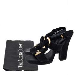 Pre Owned Louis Vuitton Black Suede Medallion Ankle Strap Sandals Size 37.5