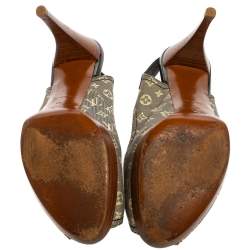 مملوكة مسبقًا صندل لوي فيتون كيس مي جلد لامع وكانفاس مونوغرامي ميني لين أبيض وأزرق فتحة كعب مقاس 41