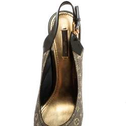 مملوكة مسبقًا صندل لوي فيتون كيس مي جلد لامع وكانفاس مونوغرامي ميني لين أبيض وأزرق فتحة كعب مقاس 41