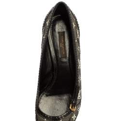 مملوكة مسبقًا Louis Vuitton Black/White Monogram Mini Lin Canvas And Leather Kitten Heel Pumps Size 36