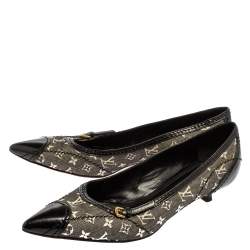 مملوكة مسبقًا Louis Vuitton Black/White Monogram Mini Lin Canvas And Leather Kitten Heel Pumps Size 36