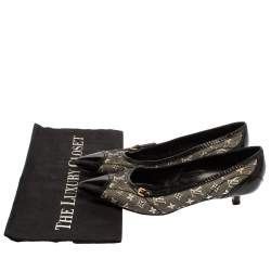 مملوكة مسبقًا Louis Vuitton Black/White Monogram Mini Lin Canvas And Leather Kitten Heel Pumps Size 36