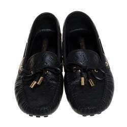 Pre Owned Louis Vuitton Black Monogram Empreinte Leather Gloria Loafers Size 40
