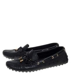 Pre Owned Louis Vuitton Black Monogram Empreinte Leather Gloria Loafers Size 40